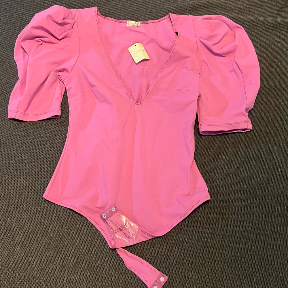 Free People Elegant Pink Puff Sleeve Bodysuit